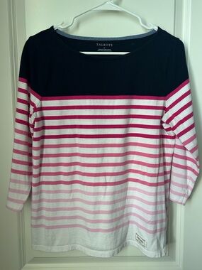 Talbots Pink & Navy Striped Boatneck Knit Top Medium